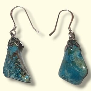 Sterling Silver 925 Turquoise‎ Color Stone Dangle Earrings 4.61g